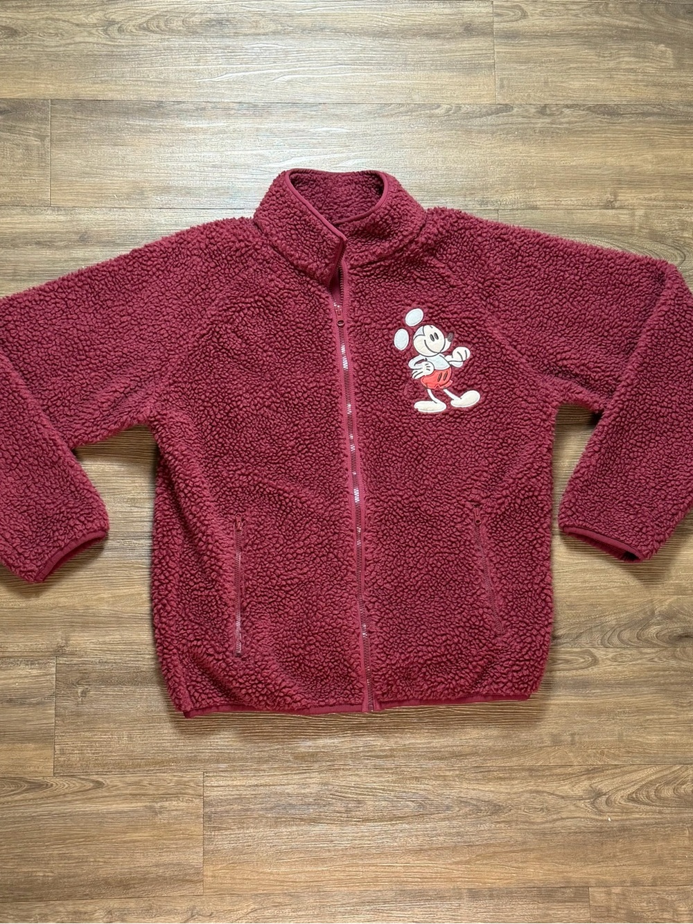 Disney Kids Burgundy Sherpa Zip Jacket with Mickey Patch